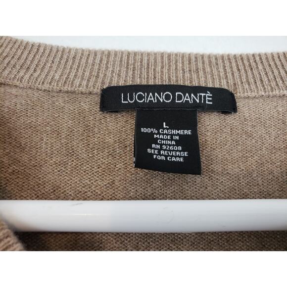 (9) Luciano Dante Sweater Mens Size L Cashmere V-Neck Beige Grandpacore - Picture 3 of 7